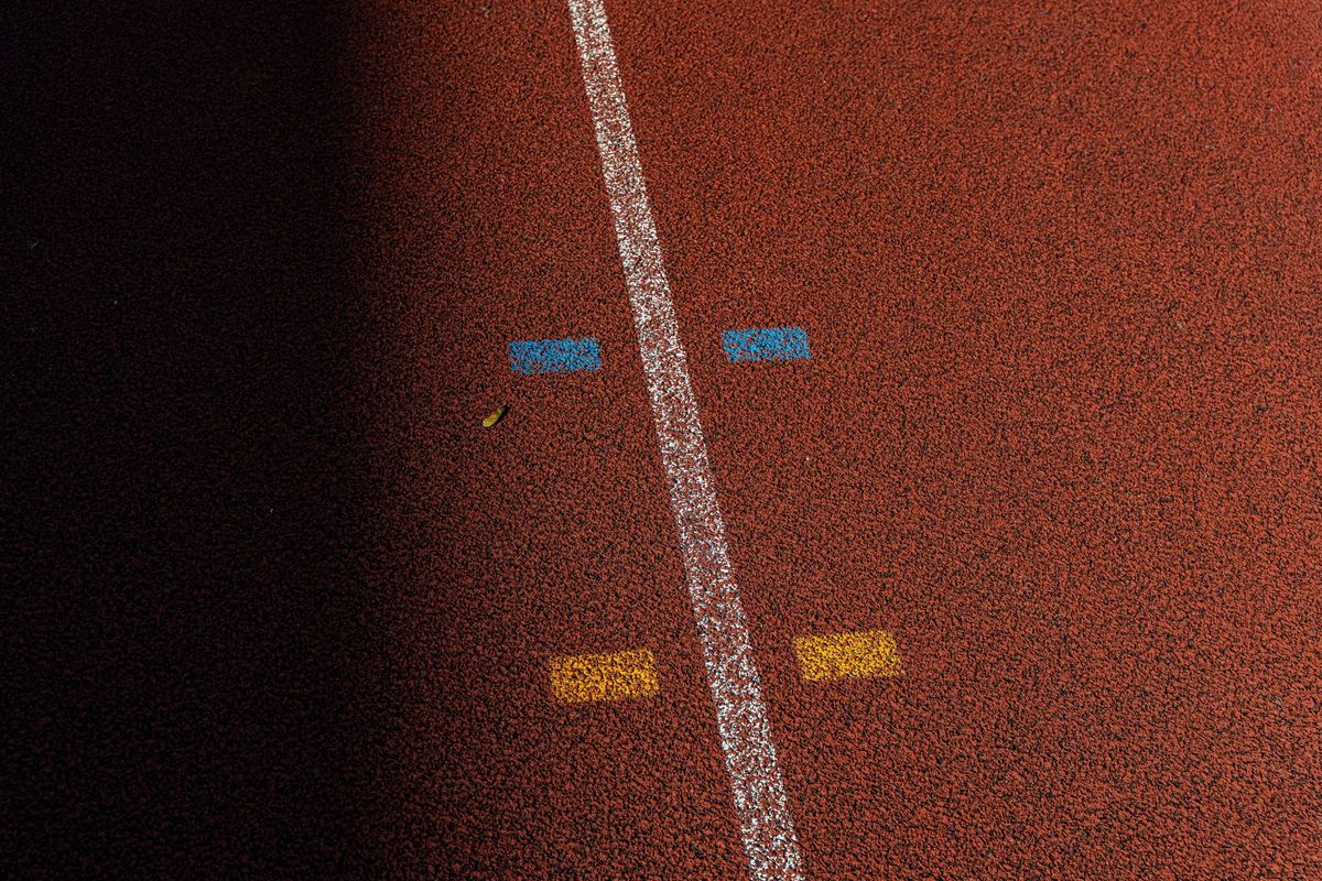 Lane markings on the Northwood athletics track